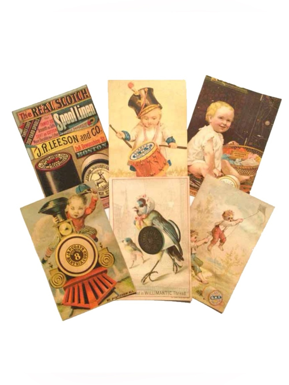6 Vintage Victorian Trade Cards - Sewing Thread
